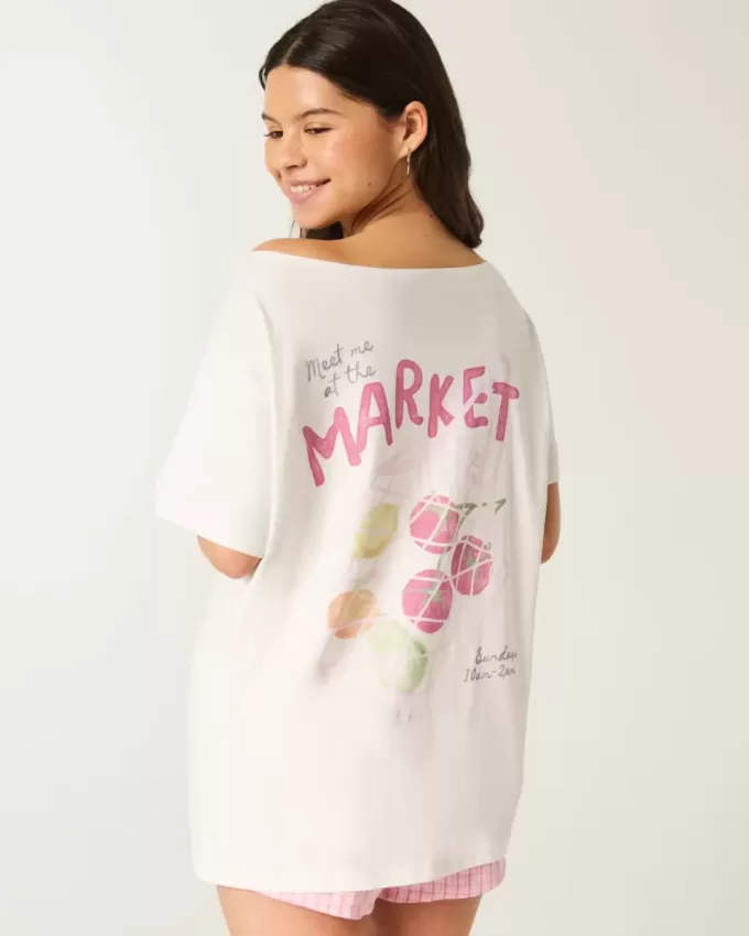 Camiseta gráfica de mercado agrícola de gran tamaño con hombros descubiertos