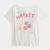 Camiseta gráfica de mercado agrícola de gran tamaño con hombros descubiertos
