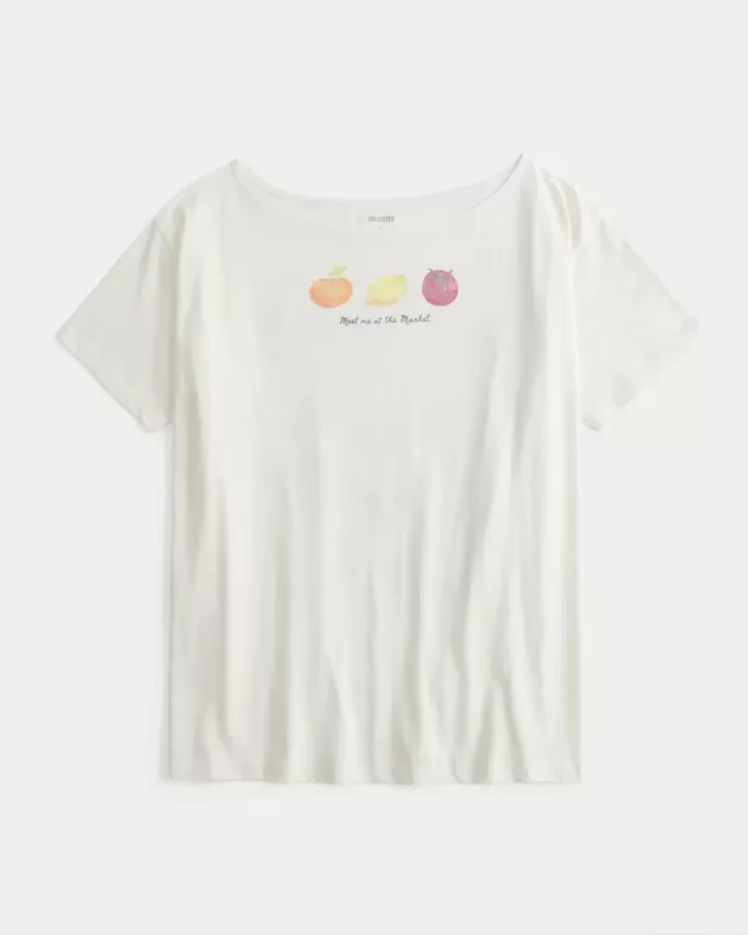 Camiseta gráfica de mercado agrícola de gran tamaño con hombros descubiertos