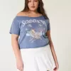 Camiseta gráfica de verano con hombros descubiertos