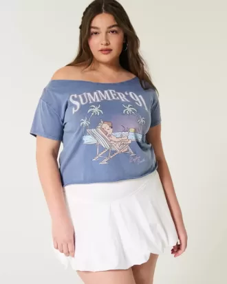Camiseta gráfica de verano con hombros descubiertos