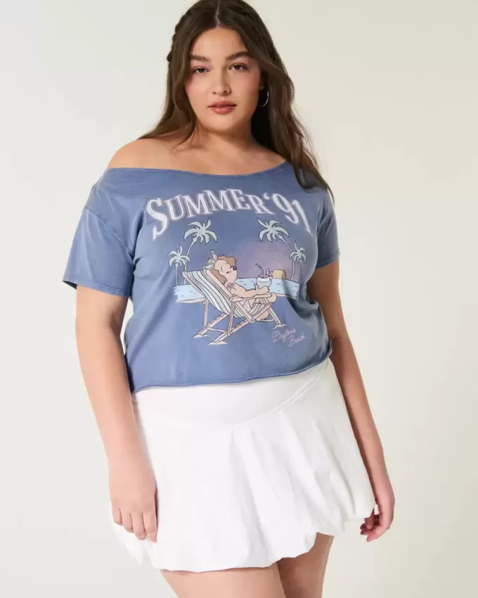 Camiseta gráfica de verano con hombros descubiertos
