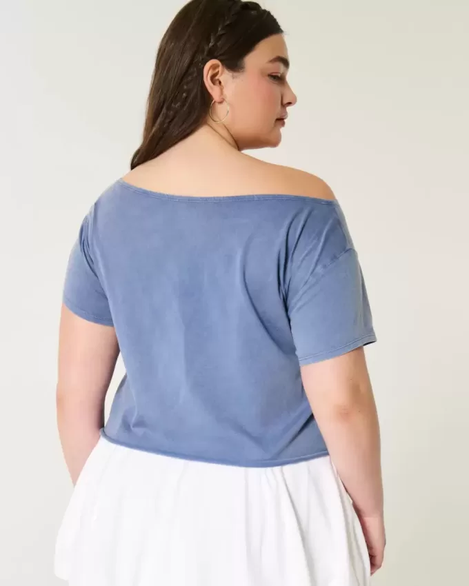 Camiseta gráfica de verano con hombros descubiertos