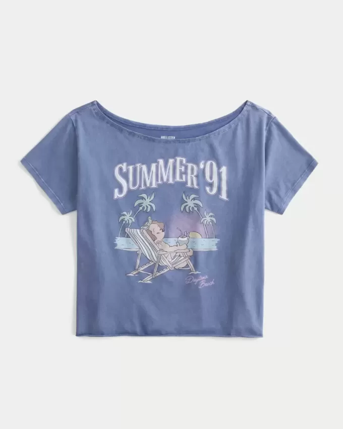 Camiseta gráfica de verano con hombros descubiertos