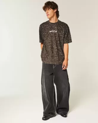 Camiseta gráfica Dodge Hellcat con estampado de leopardo, de peso pesado y estilo cuadrado
