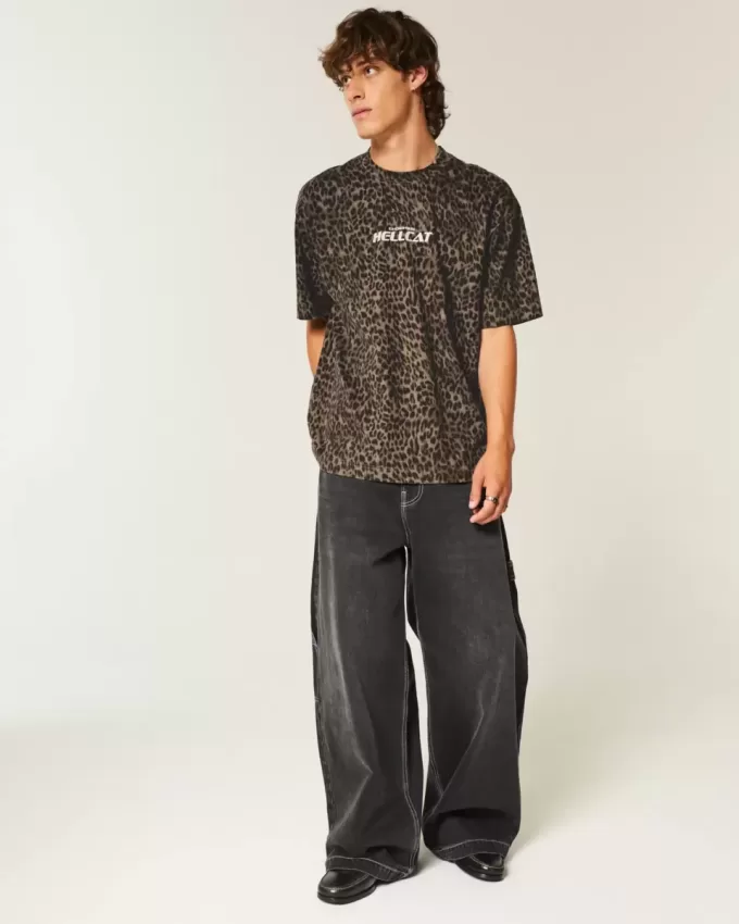 Camiseta gráfica Dodge Hellcat con estampado de leopardo, de peso pesado y estilo cuadrado Camiseta gráfica Dodge Hellcat con estampado de leopardo, de peso pesado y estilo cuadrado