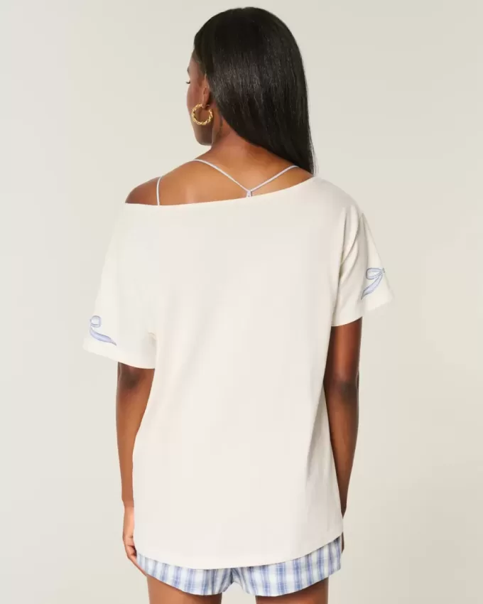 Camiseta gráfica extragrande con hombros descubiertos Camiseta gráfica extragrande con hombros descubiertos