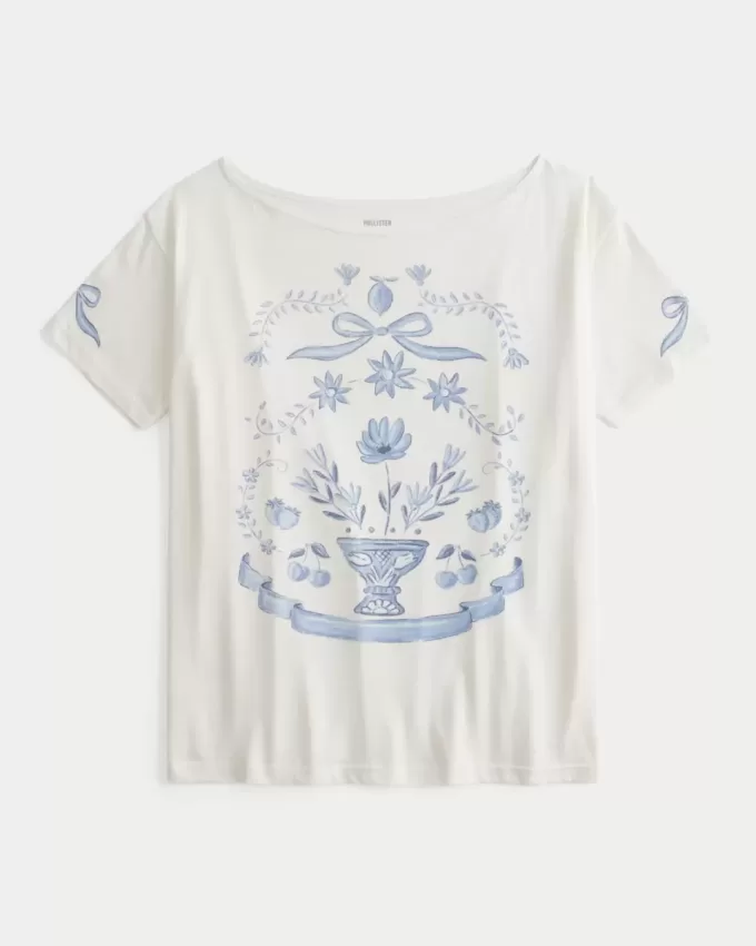 Camiseta gráfica extragrande con hombros descubiertos Camiseta gráfica extragrande con hombros descubiertos