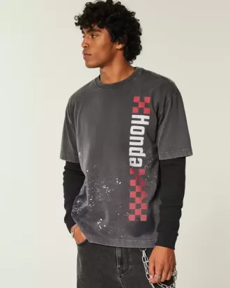 Camiseta gráfica Honda de peso pesado y cuadrada