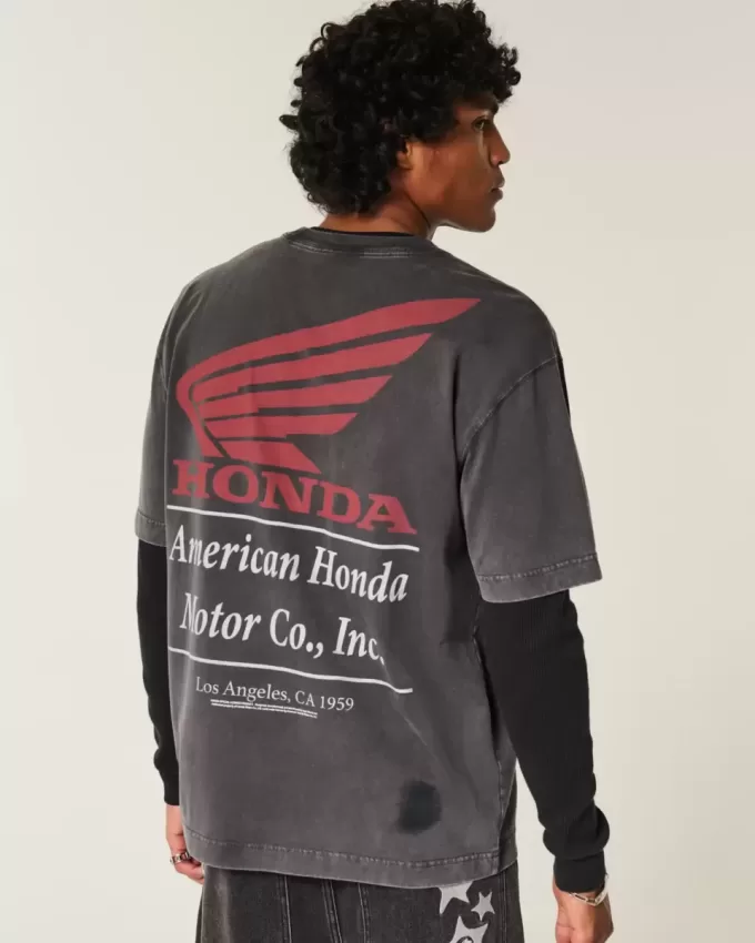 Camiseta gráfica Honda de peso pesado y cuadrada Camiseta gráfica Honda de peso pesado y cuadrada