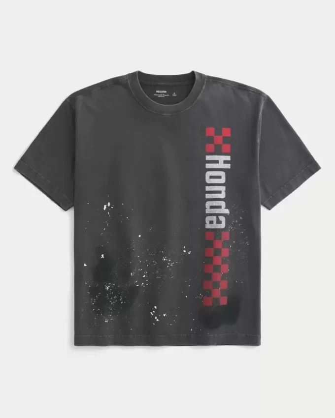 Camiseta gráfica Honda de peso pesado y cuadrada Camiseta gráfica Honda de peso pesado y cuadrada