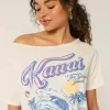 Camiseta gráfica Kauai de gran tamaño con hombros descubiertos