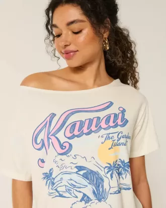 Camiseta gráfica Kauai de gran tamaño con hombros descubiertos