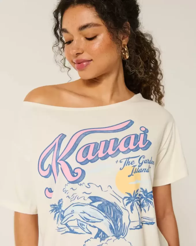 Camiseta gráfica Kauai de gran tamaño con hombros descubiertos