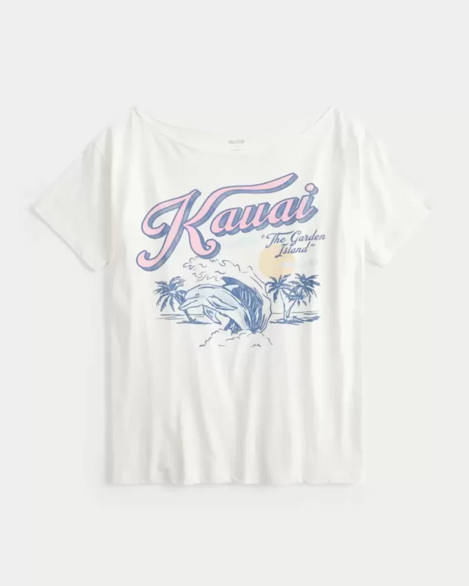 Camiseta gráfica Kauai de gran tamaño con hombros descubiertos