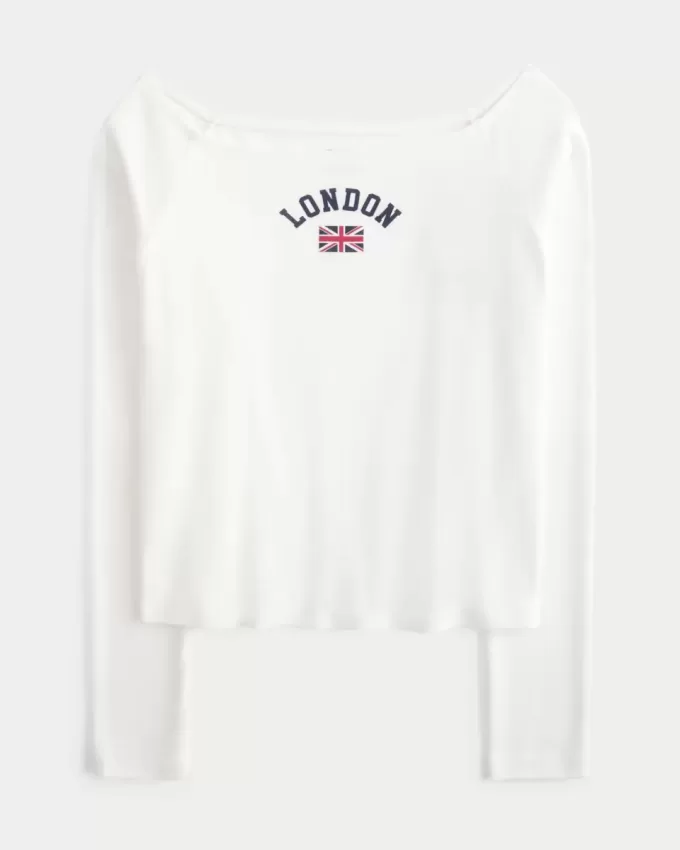 Camiseta gráfica londinense con hombros descubiertos