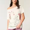 Camiseta holgada con estampado de Snoopy y hombros descubiertos Camiseta holgada con estampado de Snoopy y hombros descubiertos