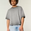 Camiseta holgada lavada con cuello redondo Camiseta holgada lavada con cuello redondo