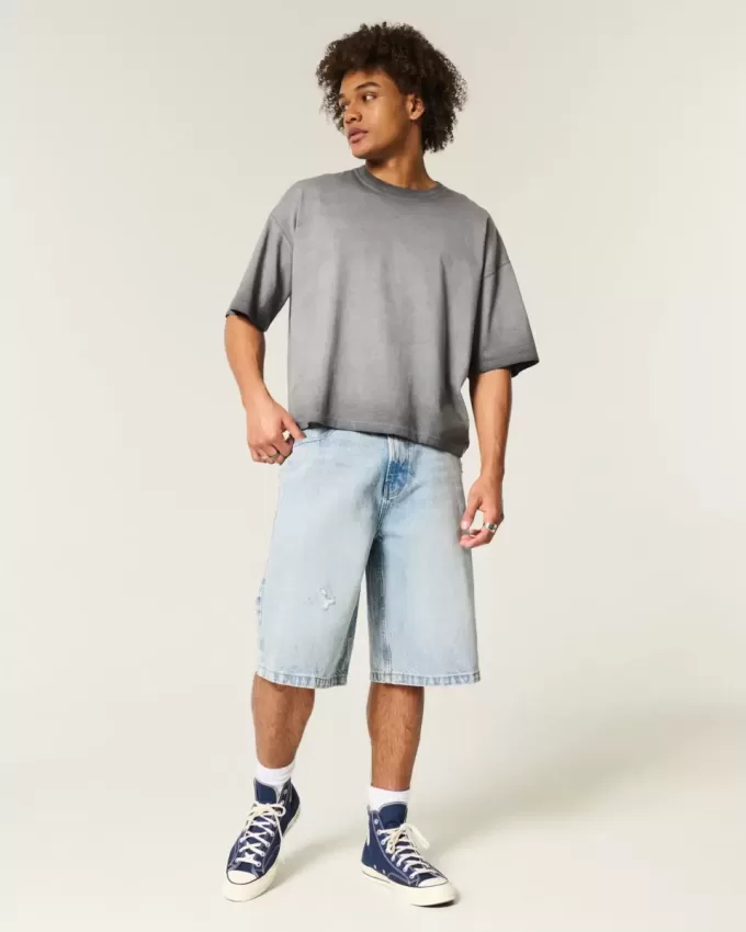 Camiseta holgada lavada con cuello redondo Camiseta holgada lavada con cuello redondo