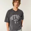 Camiseta holgada y pesada con gráfico de fútbol de Detroit Camiseta holgada y pesada con gráfico de fútbol de Detroit