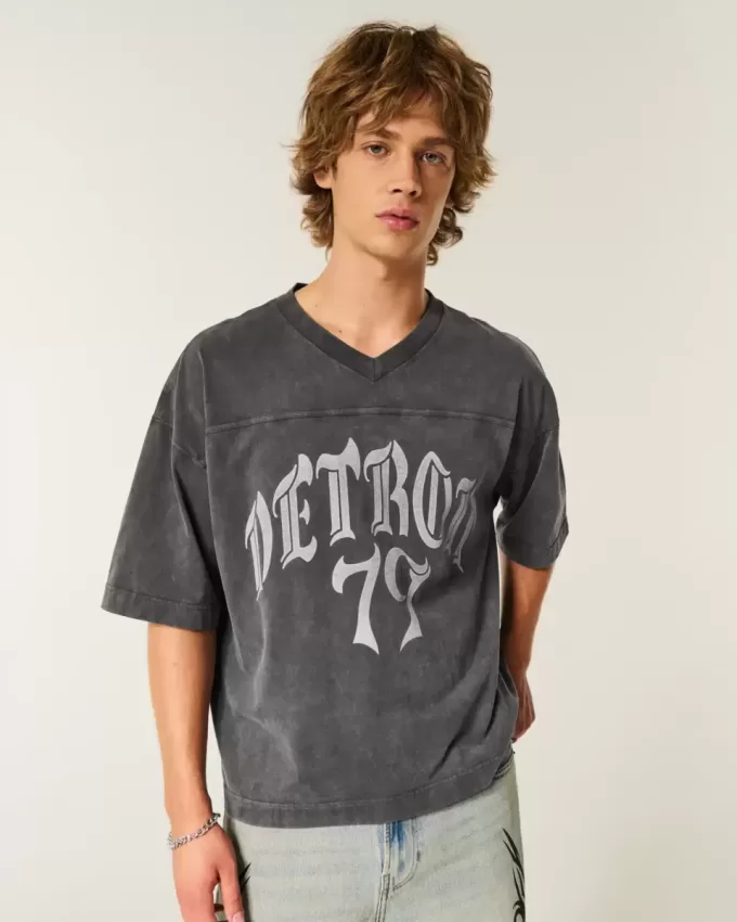 Camiseta holgada y pesada con gráfico de fútbol de Detroit Camiseta holgada y pesada con gráfico de fútbol de Detroit
