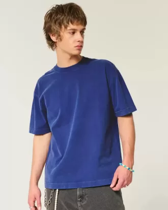 Camiseta lavada de cuello redondo, de corte cuadrado y peso pesado