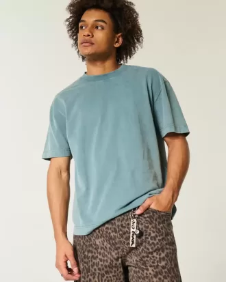 Camiseta lavada de cuello redondo, de corte cuadrado y peso pesado