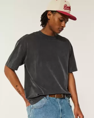 Camiseta lavada de cuello redondo, de corte cuadrado y peso pesado