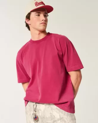 Camiseta lavada de cuello redondo, de corte cuadrado y peso pesado