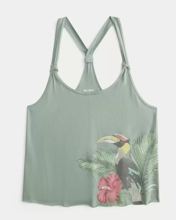 Camiseta sin mangas con estampado de aves tropicales Easy Trend Drop
