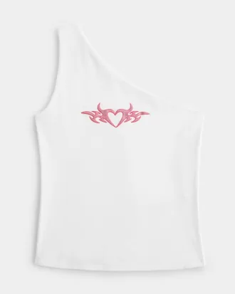 Camiseta sin mangas con estampado de corazón y un solo hombro