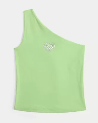 Camiseta sin mangas con estampado de corazón y un solo hombro