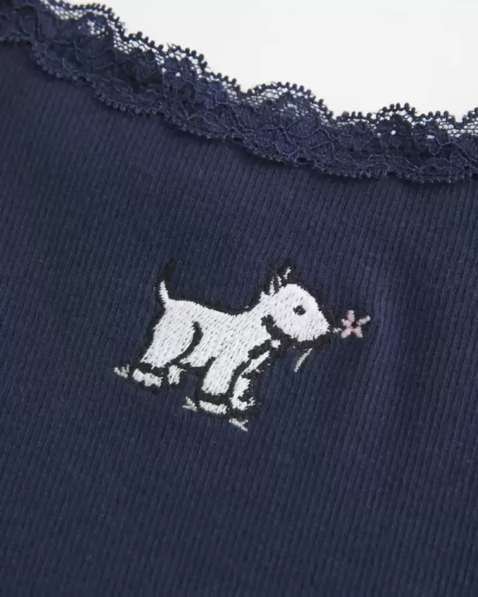 Camiseta sin mangas con estampado de perro y ribete de encaje Camiseta sin mangas con estampado de perro y ribete de encaje