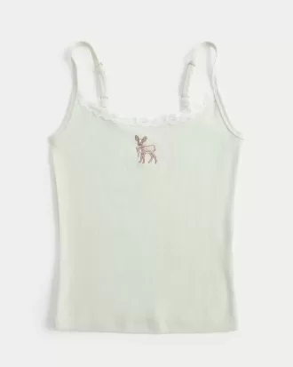 Camiseta sin mangas con gráfico de ciervo y ribete de encaje