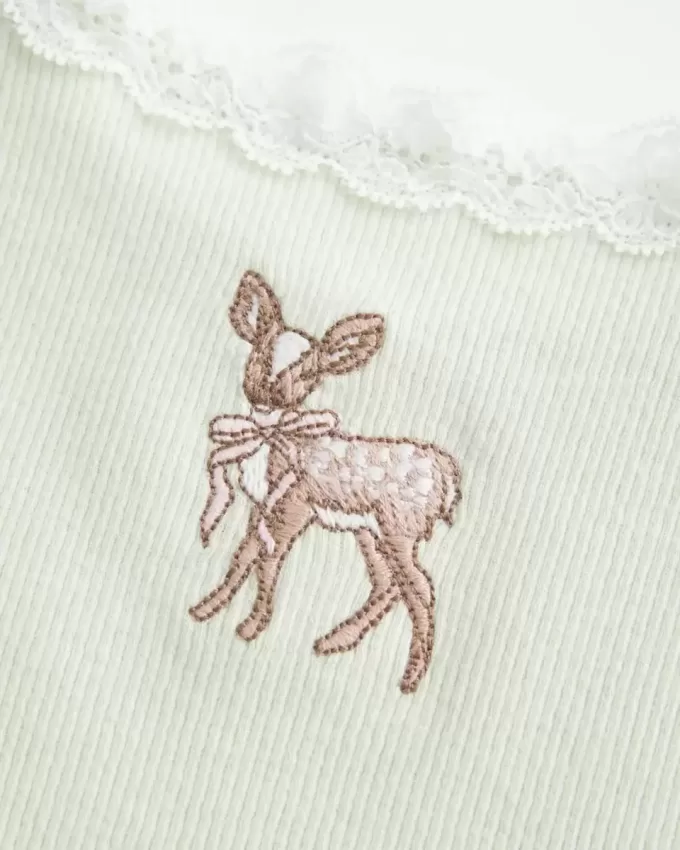 Camiseta sin mangas con gráfico de ciervo y ribete de encaje Camiseta sin mangas con gráfico de ciervo y ribete de encaje