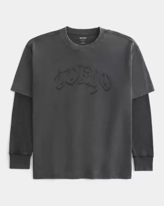 Camiseta térmica con gráfico Tokio en capas y corte cuadrado