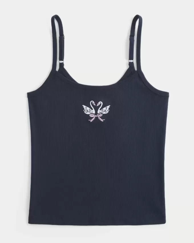 Camisola acanalada con gráfico de cisne Camisola acanalada con gráfico de cisne