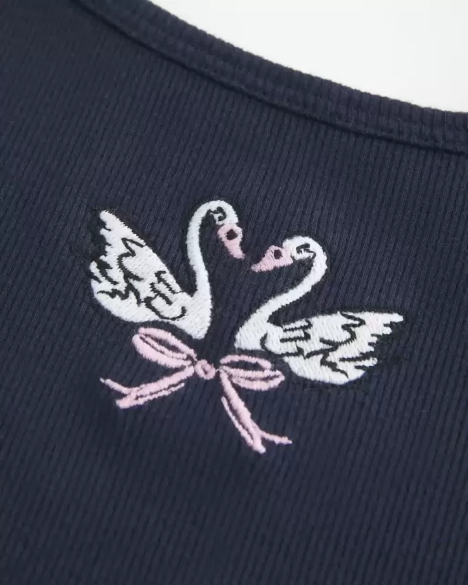 Camisola acanalada con gráfico de cisne Camisola acanalada con gráfico de cisne