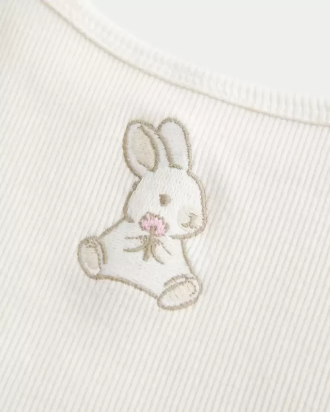 Camisola acanalada con gráfico de conejo