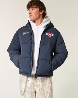 Chaqueta acolchada con capucha y gráfico de deportes de motor
