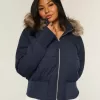 Chaqueta bomber acolchada con ribete de piel sintética Chaqueta bomber acolchada con ribete de piel sintética