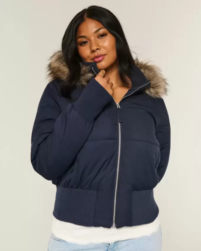Chaqueta bomber acolchada con ribete de piel sintética Chaqueta bomber acolchada con ribete de piel sintética