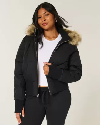 Chaqueta bomber acolchada con ribete de piel sintética