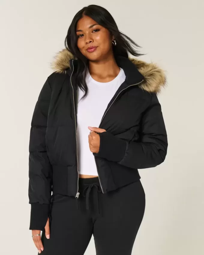 Chaqueta bomber acolchada con ribete de piel sintética Chaqueta bomber acolchada con ribete de piel sintética