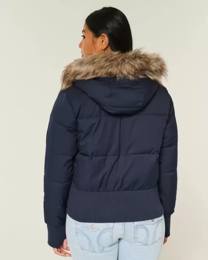 Chaqueta bomber acolchada con ribete de piel sintética Chaqueta bomber acolchada con ribete de piel sintética