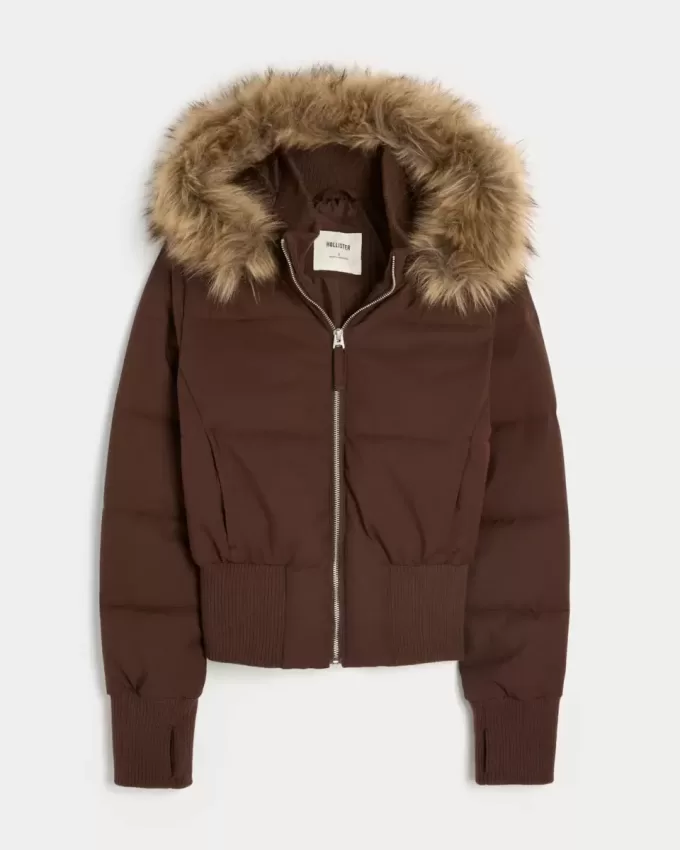 Chaqueta bomber acolchada con ribete de piel sintética Chaqueta bomber acolchada con ribete de piel sintética