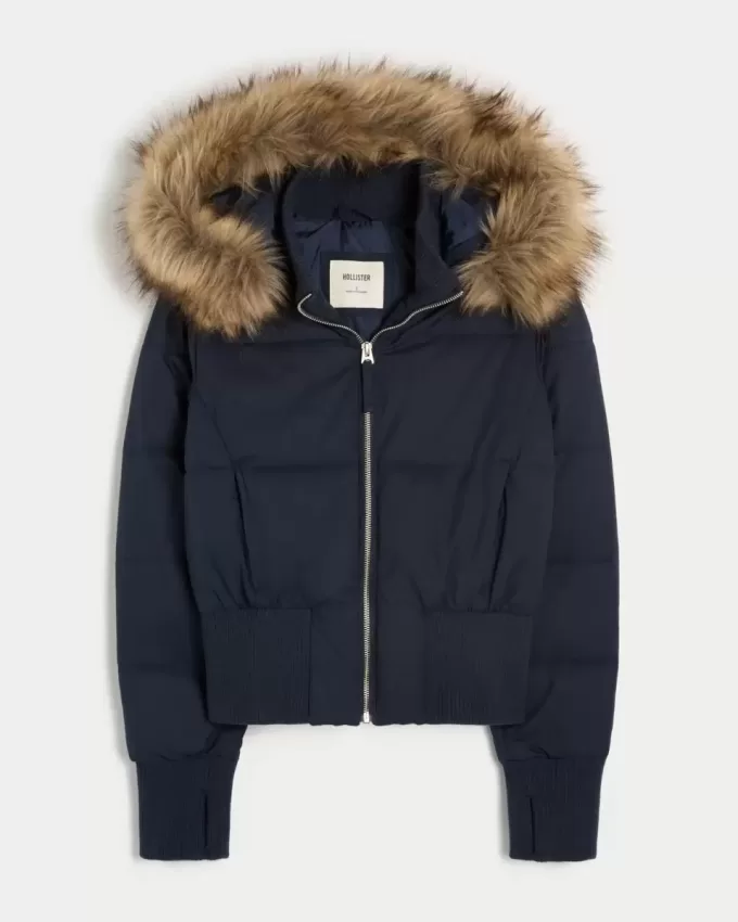 Chaqueta bomber acolchada con ribete de piel sintética Chaqueta bomber acolchada con ribete de piel sintética