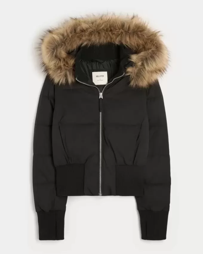 Chaqueta bomber acolchada con ribete de piel sintética Chaqueta bomber acolchada con ribete de piel sintética
