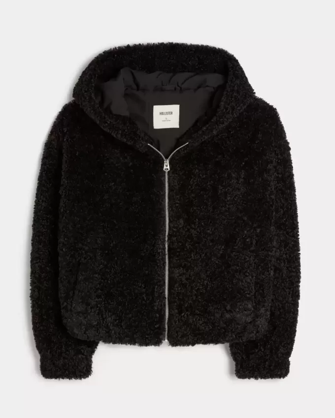 Chaqueta con cremallera de piel sintética rizada Chaqueta con cremallera de piel sintética rizada
