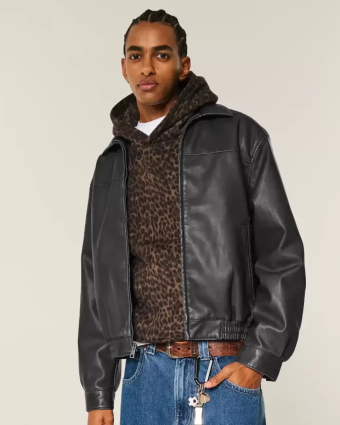 Chaqueta de cuero vegano con cremallera Chaqueta de cuero vegano con cremallera